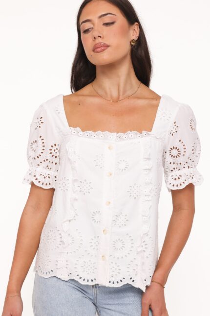 Kairi White Broderie Eyelet Cotton Blouse